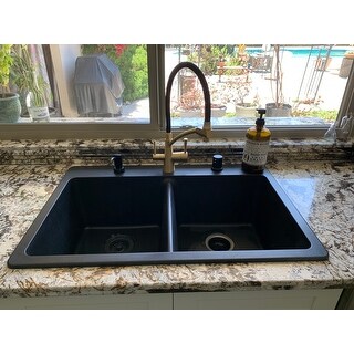 Winpro Granite Quartz 33 X 22 X 9 1 2 Double Bowl Dual Mount Sink Overstock 14646724